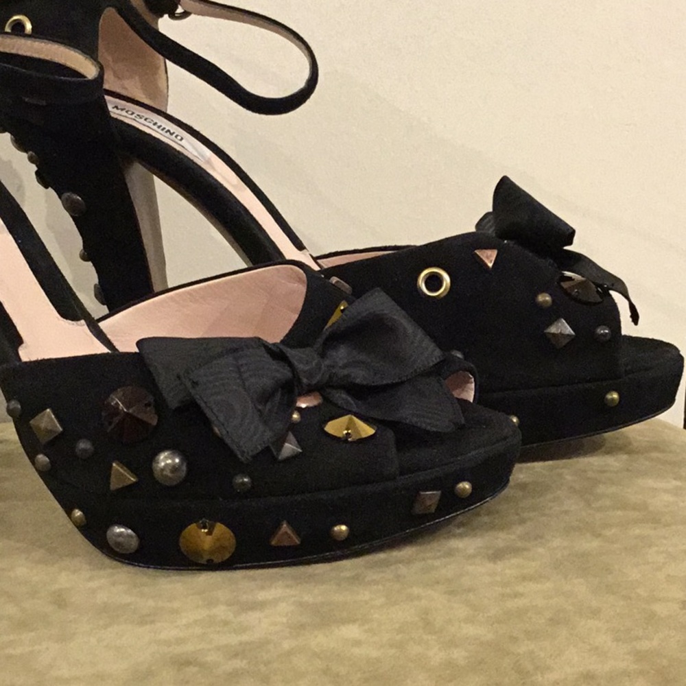 Moschino suede black studded platform heels size 8 - Picture 4 of 6